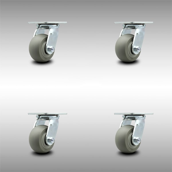 4 Inch SS Thermoplastic Rubber Caster Set with Roller Bearing and Swivel Lock